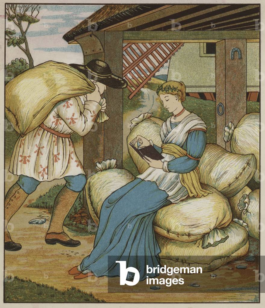 Illustration for Rumpelstiltskin by The Brothers Grimm (colour litho)