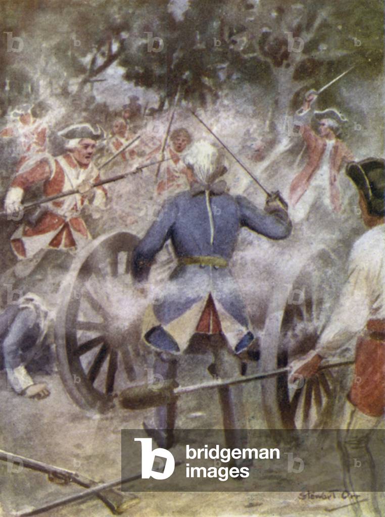 Attacking to French guns at Kaveripak (colour litho)
