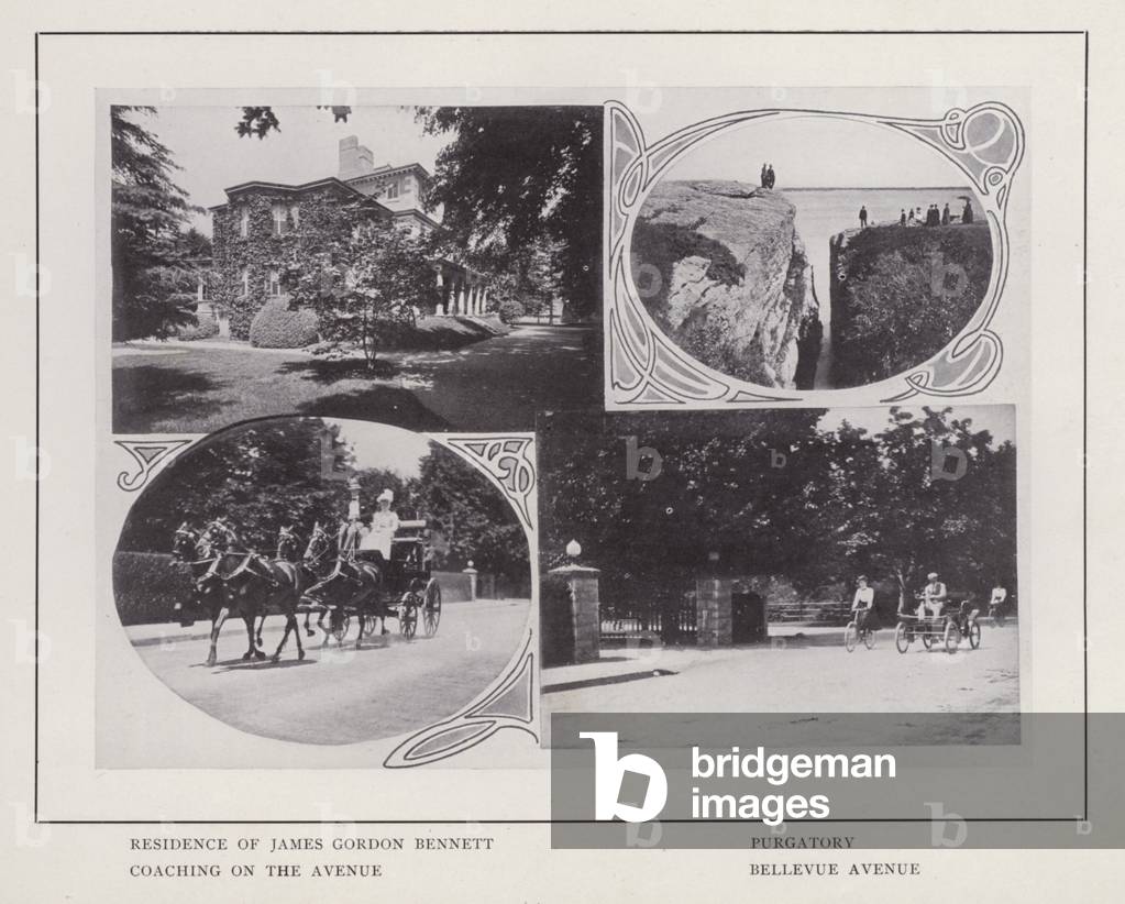 Newport, Rhode Island: Residence of James Gordon Bennett; Purgatory; Coaching on the Avenue; Bellevue Avenue (b/w photo)