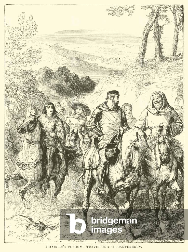Chaucer's pilgrims travelling to Canterbury (engraving)