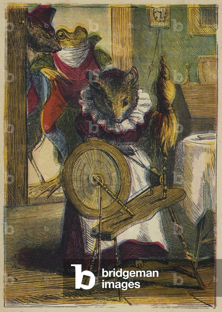 Mrs Mouse Spinning (colour litho)