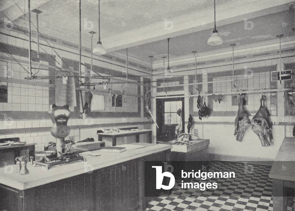 Co-operative Branch Butchery with Centralized Cash Railway (b/w photo)