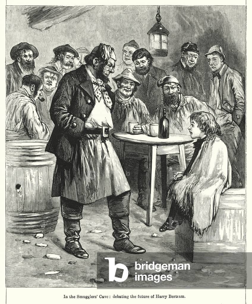 In the Smugglers' Cave, debating the future of Harry Bertram (engraving)