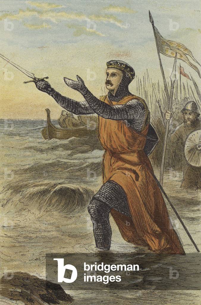 St Louis landing at Damietta (coloured engraving)