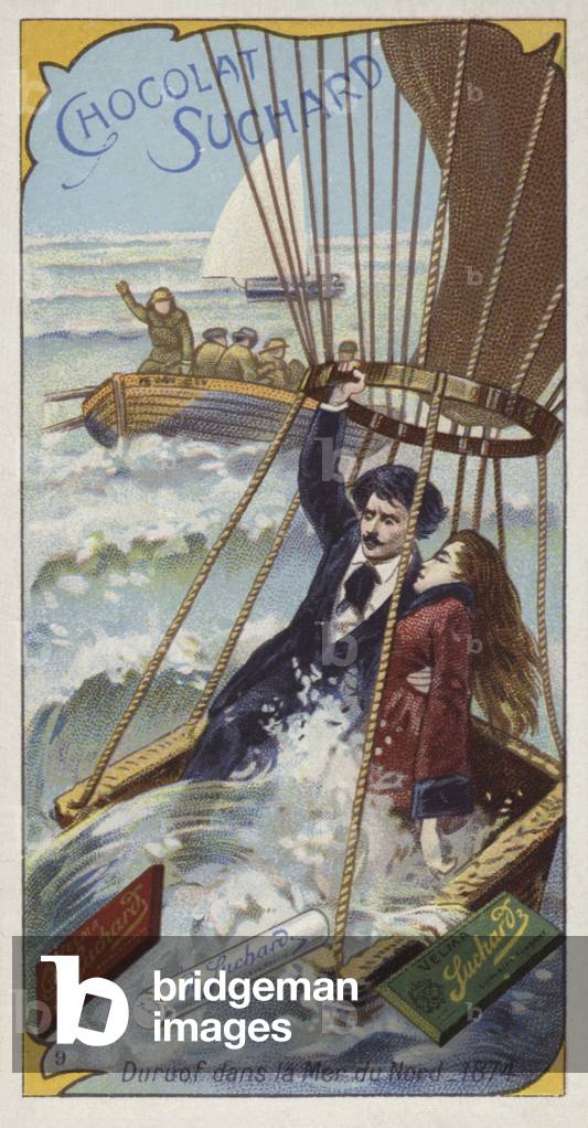 Jules Duruof's balloon coming down in the North Sea, 1874 (chromolitho)