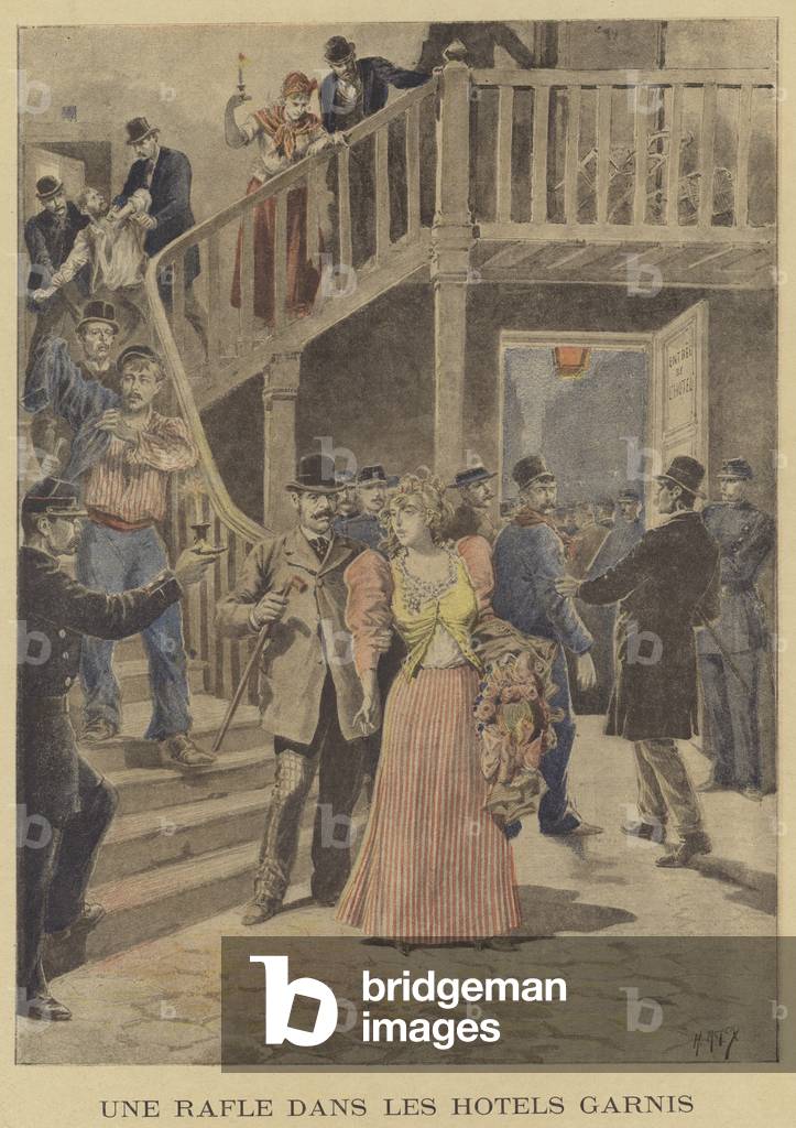 The Arrest of Prostitutes in Parisian Hotels, from 'Le Petit Journal', 4th August 1895 (engraving)