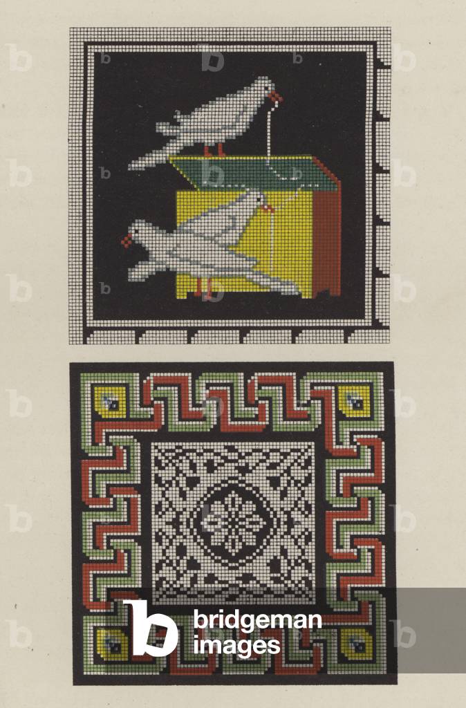 Reproduction of a floor mosaic from Pompeii as a piece of embroidery (chromolitho)
