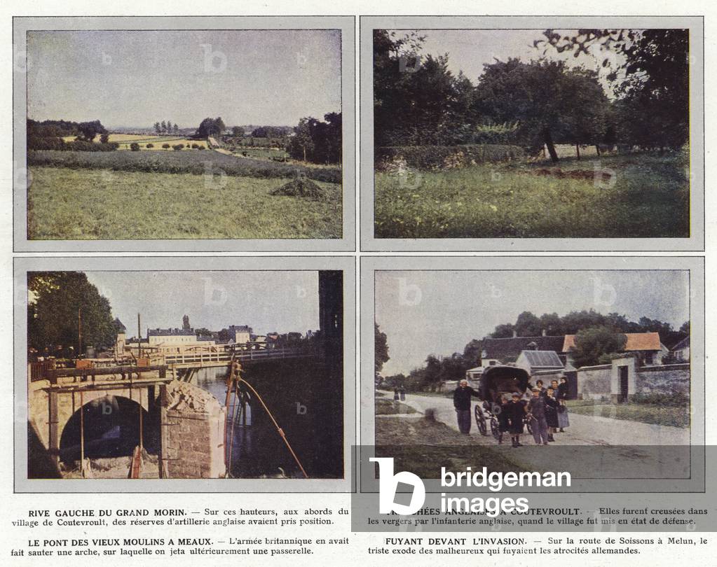 Rive Gauche du Grand Morin, Tranchees Anglaises a Coutevroult, Le Pont des Vieux Moulins a Meaux, Fuyant Devant L'Invasion (photo)