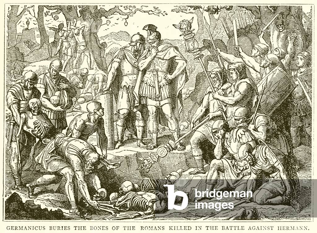Germanicus Buries the Bones of the Roman killed in the Battle against Hermann (engraving)