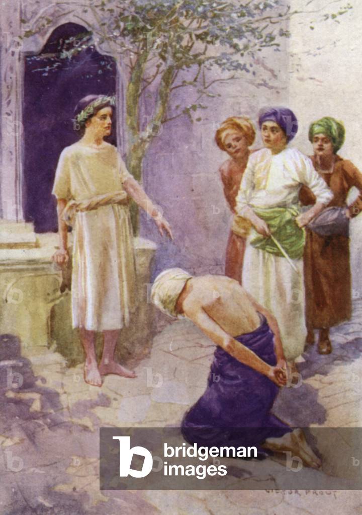 Cyrus ordering a boy to be flogged (colour litho)