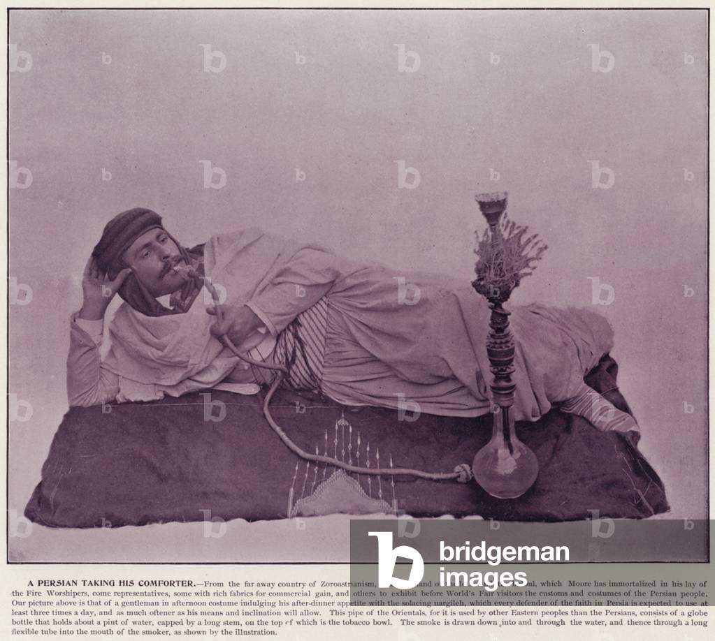 Chicago World's Fair, 1893: A Persian taking his Comforter (b/w photo)