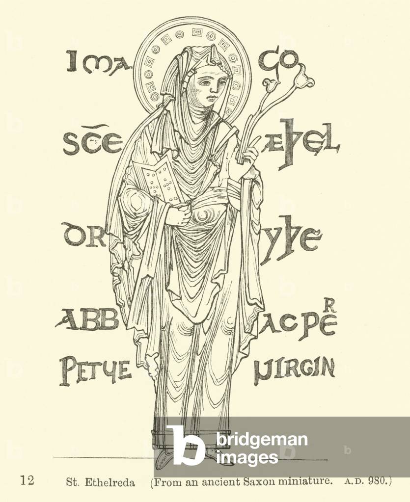 St Ethelreda, from an ancient Saxon miniature, AD 980 (engraving)