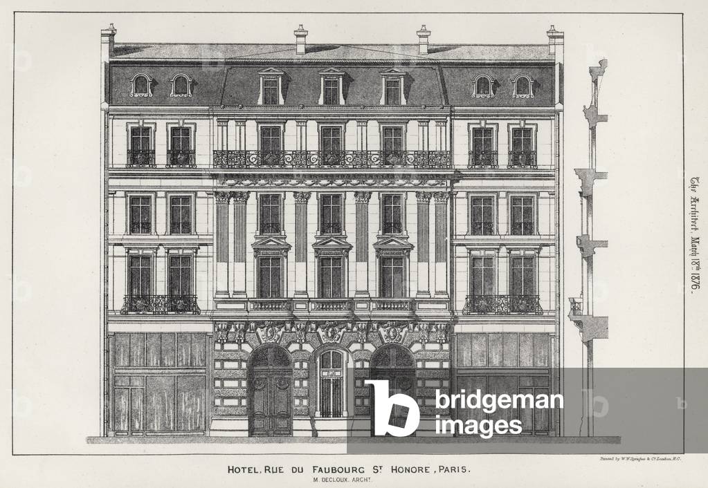 Hotel, Rue Du Faubourg St Honore, Paris (engraving)
