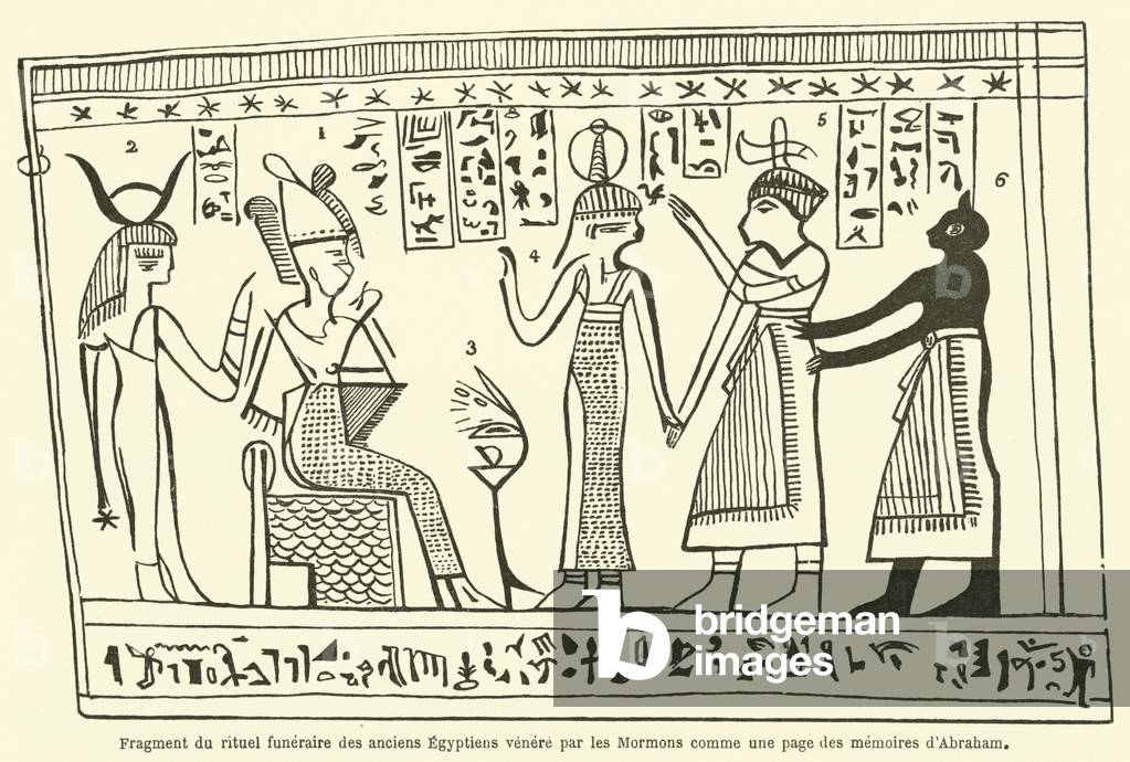 Fragment du rituel funeraire des anciens Egyptiens venere par les Mormons comme une page des memoires d'Abraham (engraving)