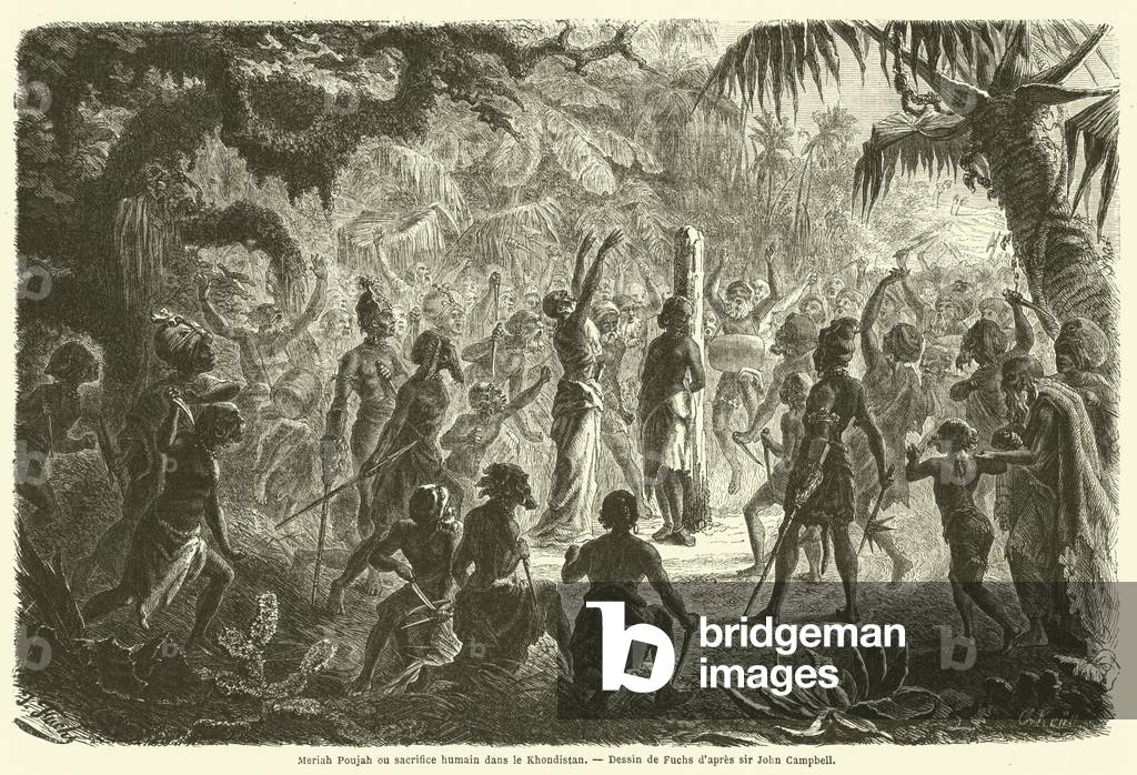 Meriah Poujah ou sacrifice humain dans le Khondistan (engraving)
