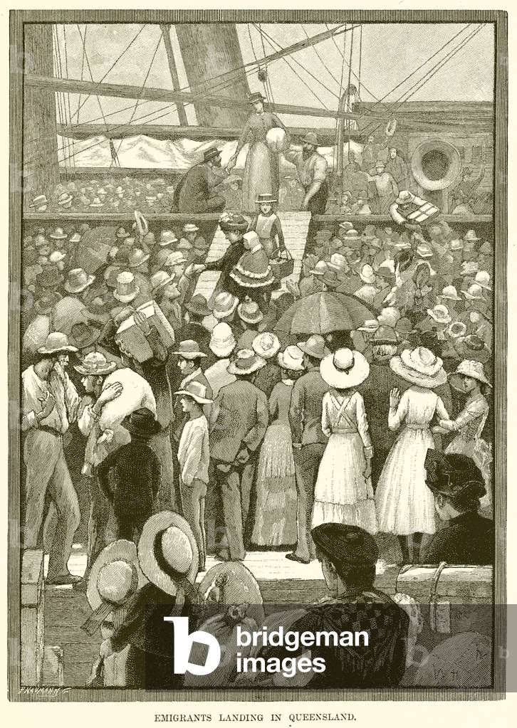 Emigrants landing in Queensland (engraving)