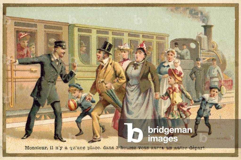 Sir, there is only room for one. Another train departs in three hours (chromolitho)