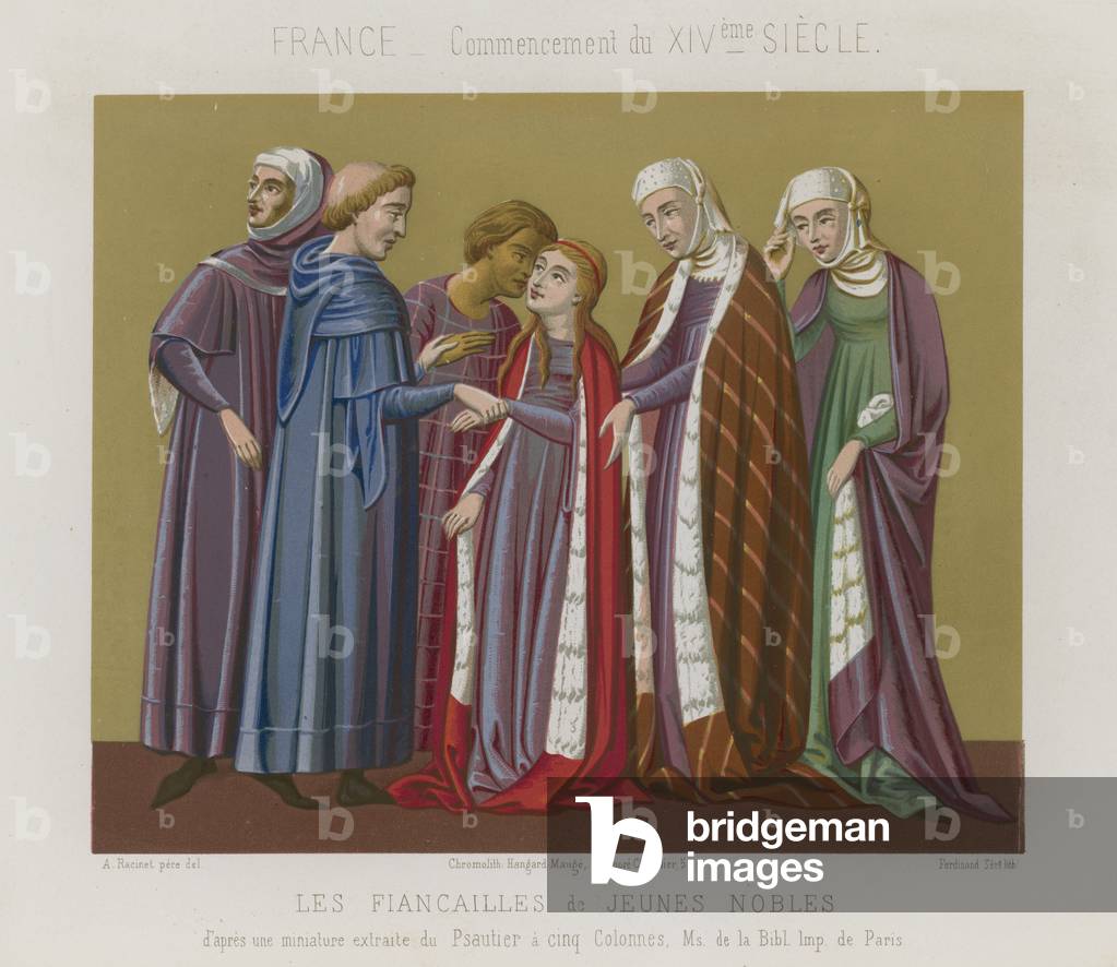 Engagement of the young nobles (chromolitho)