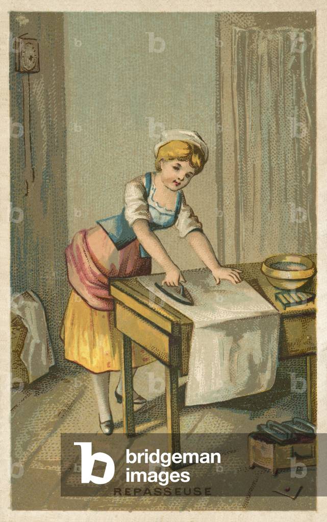 Woman ironing (chromolitho)