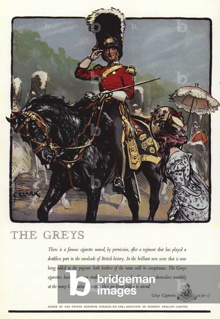 Advertisement for Greys cigarettes (colour litho)
