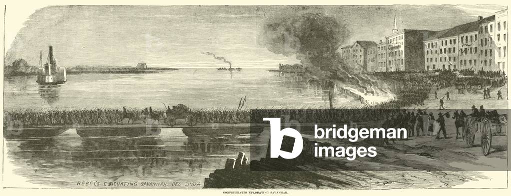 Confederates evacuating Savannah, December 1864 (engraving)