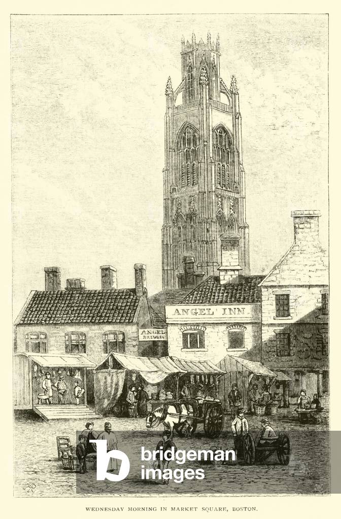 Wednesday morning in Market Square, Boston (engraving)
