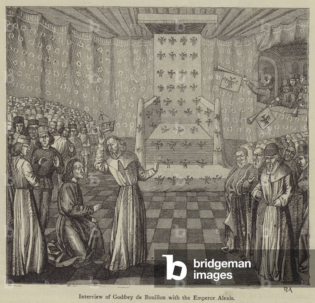 Interview of Godfrey de Bouillon with the Emperor Alexis (engraving)