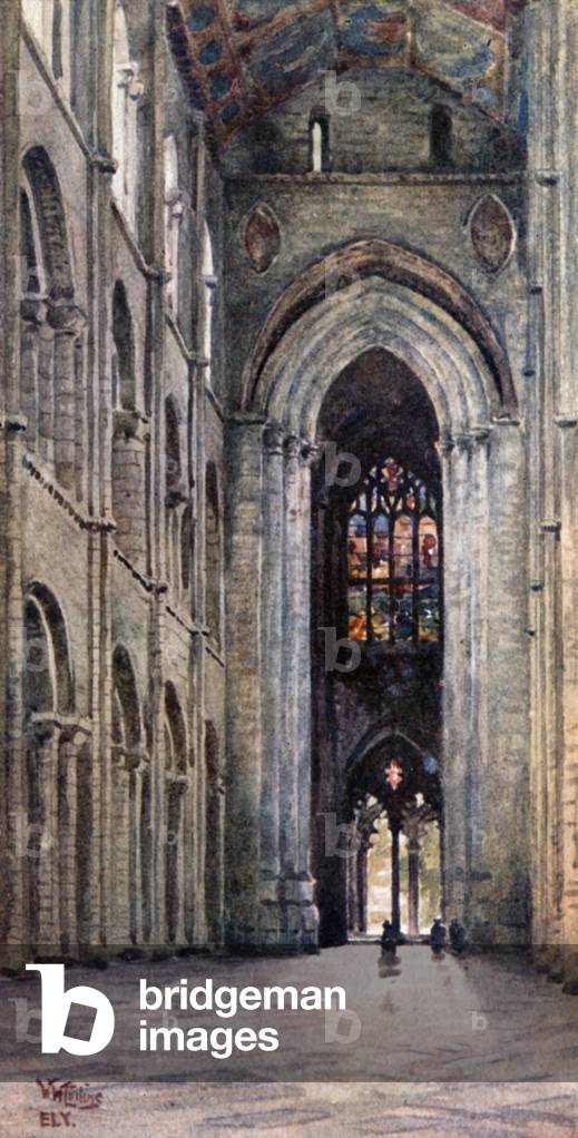 Ely, Interior of the Nave (colour litho)