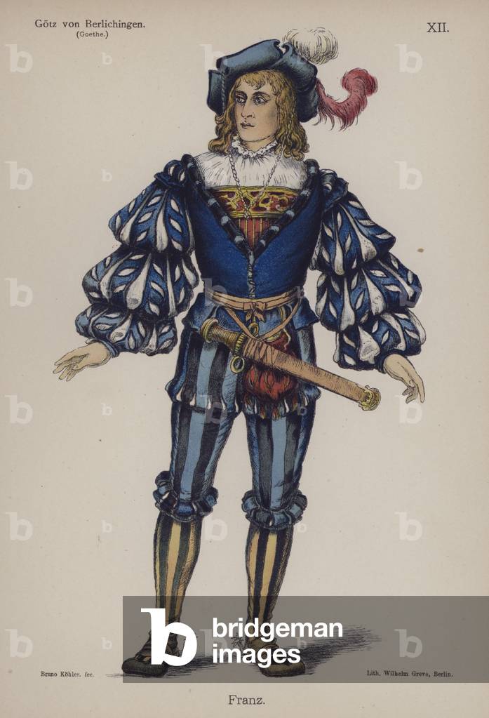 Franz, from Gotz von Berlichingen by Goethe (colour litho)