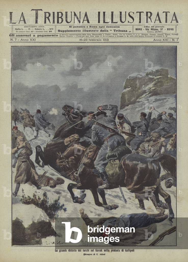 Defeat of the Turks by the Bulgarians at Kavak on the Gallipoli Peninsula, First Balkan War (colour litho)