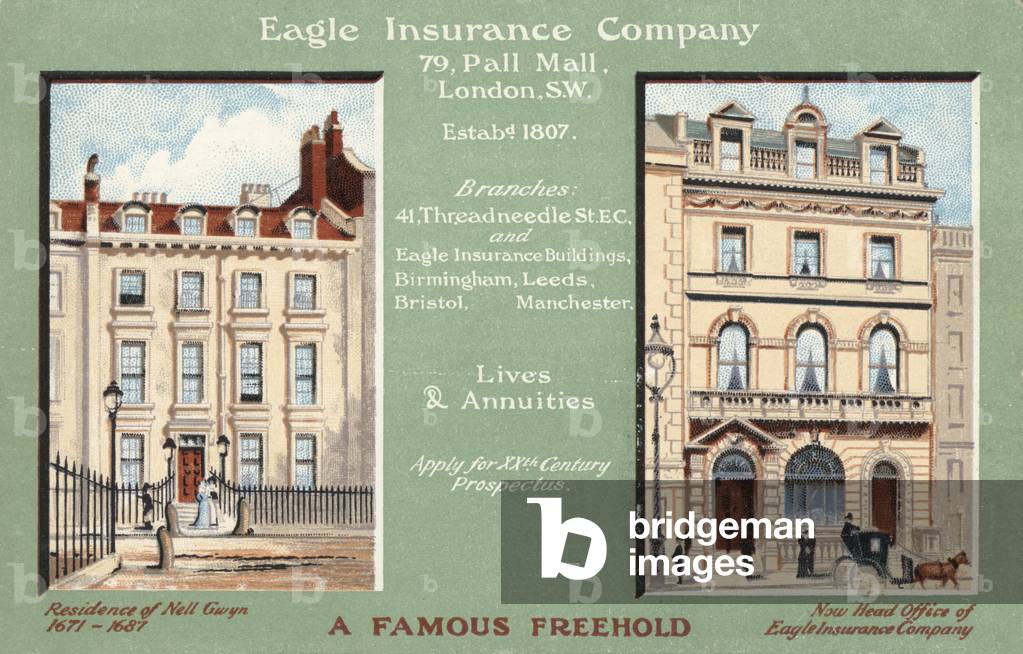Former residence of Nell Gwyn converted into the head office of the Eagle Insurance Company, 79 Pall Mall, London (chromolitho)