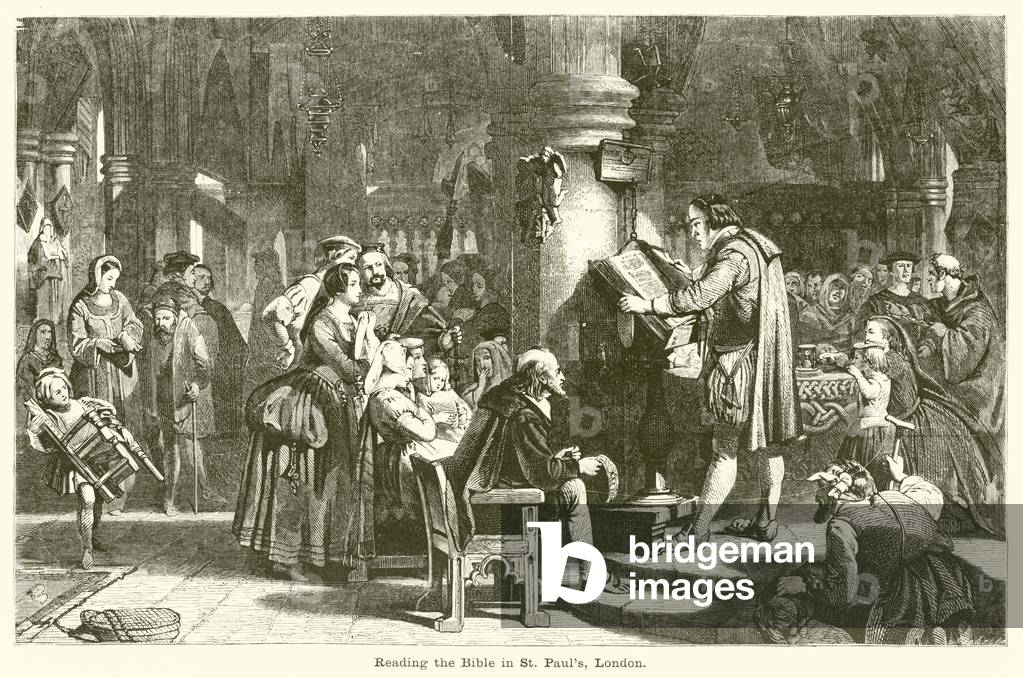 Reading the Bible in St Paul's, London (engraving)
