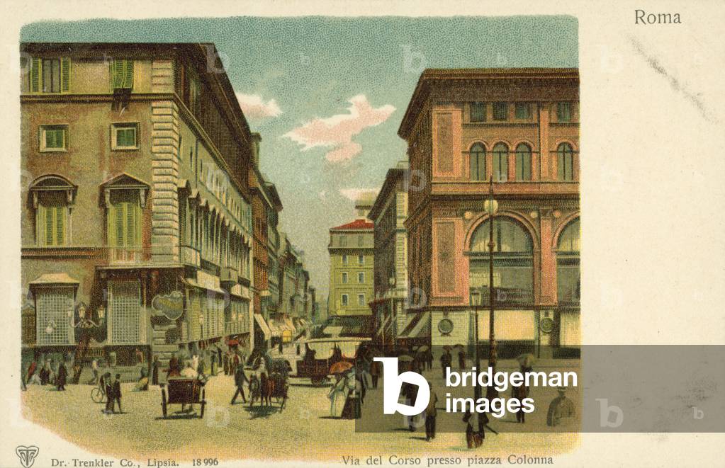 Via del Corso, Rome (colour litho)