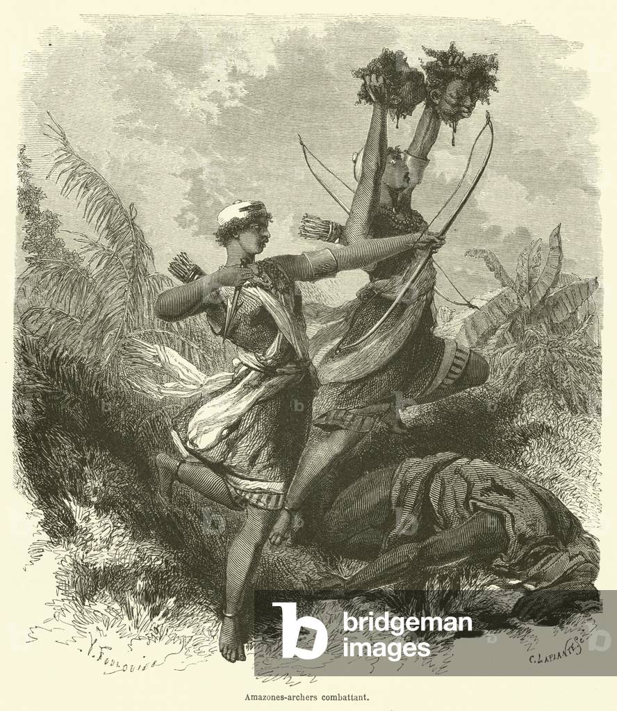 Amazones-archers combattant (engraving)