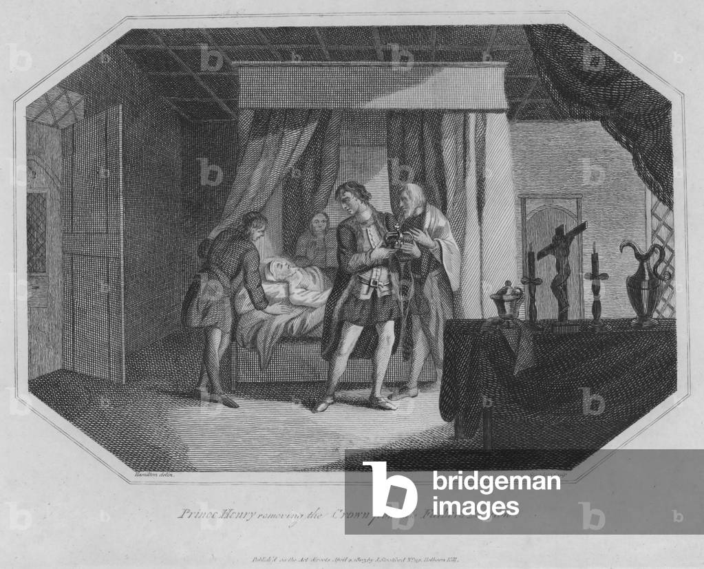 Prince Henry removing the Crown from his Father's Pillow (engraving)