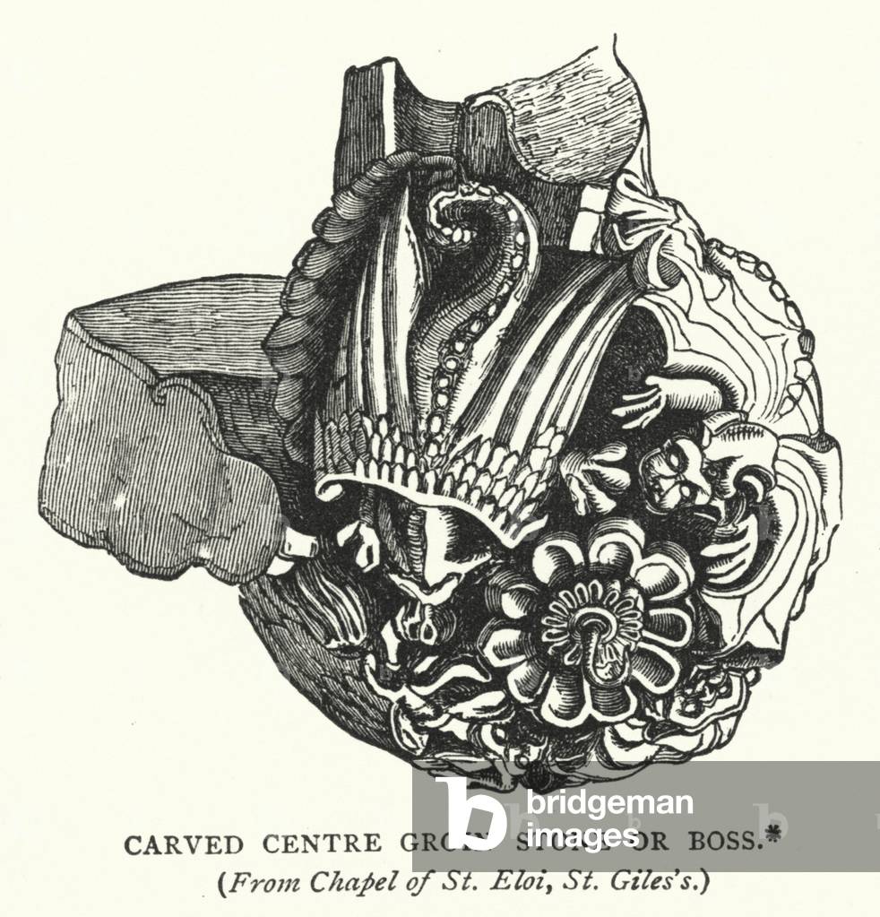 Carved Centre Groin Stone or Boss (engraving)