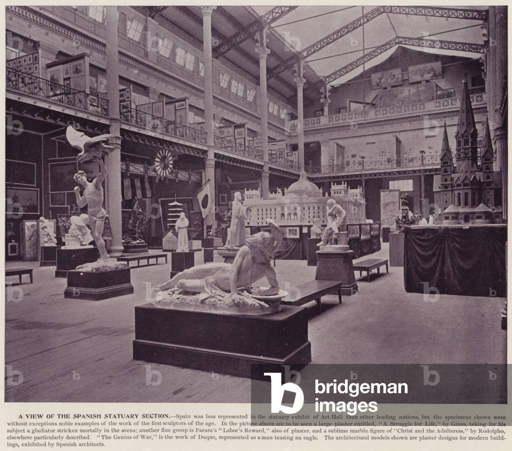 Chicago World's Fair, 1893: A View of the Spanish Statuary Section (b/w photo)