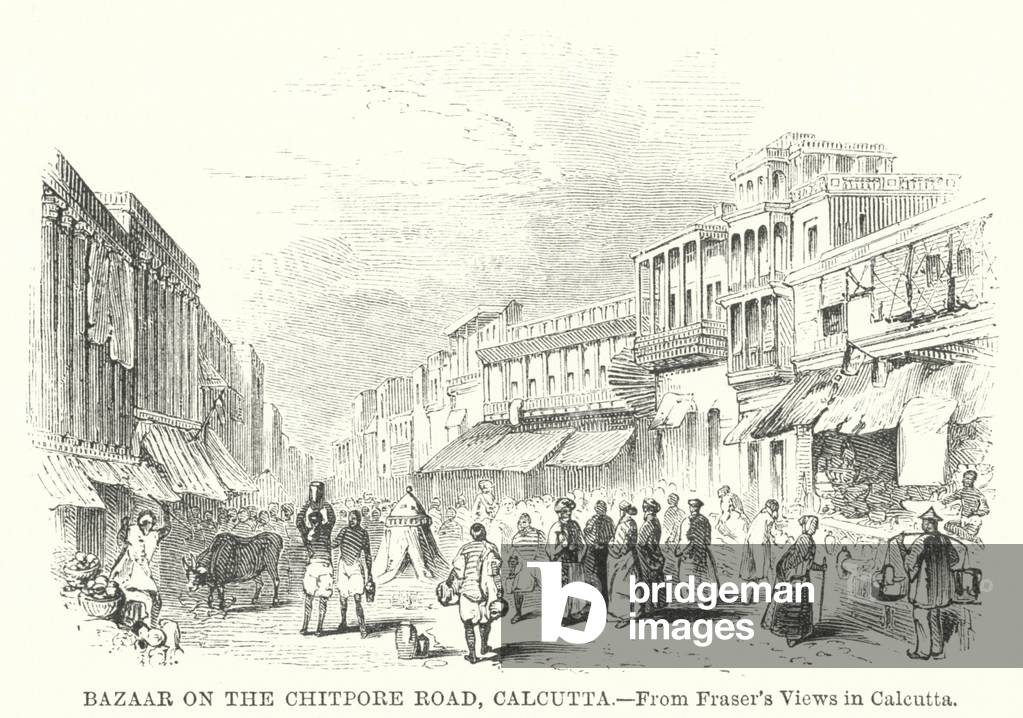 Bazaar on the Chitpore Road, Calcutta (engraving)
