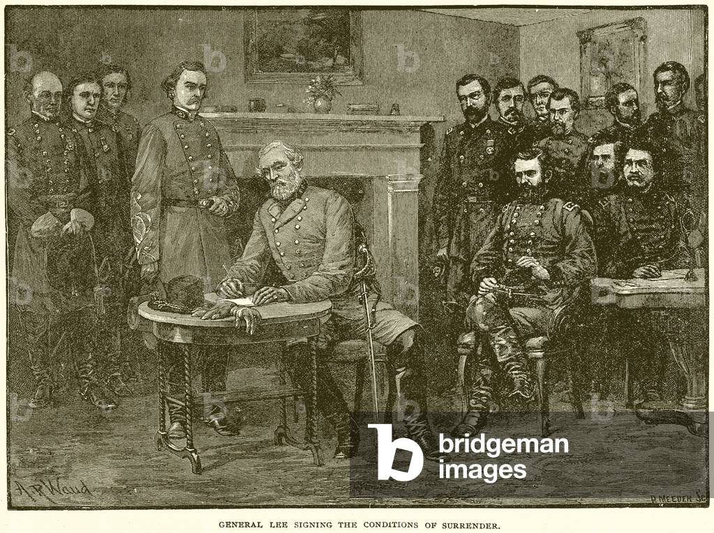 General Lee Signing the Conditions of Surrender (engraving)