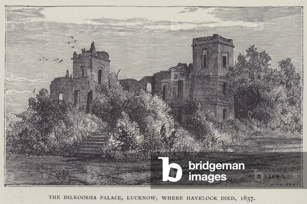 The Dilkoosha Palace, Lucknow, where Havelock died, 1857 (litho)