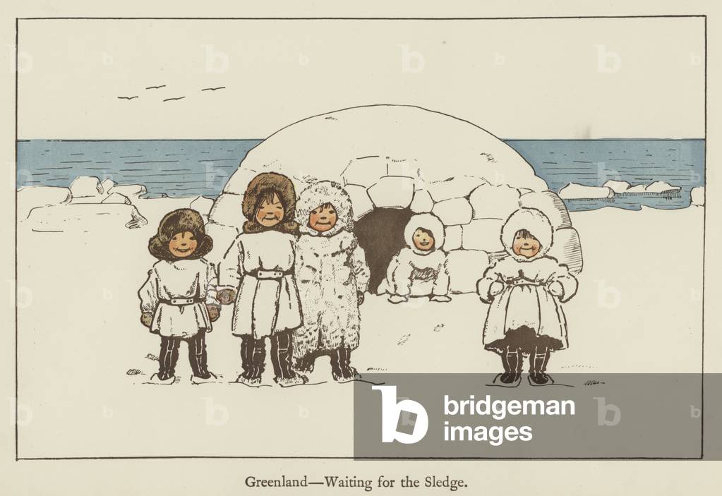 Greenland, waiting for the sledge (colour litho)