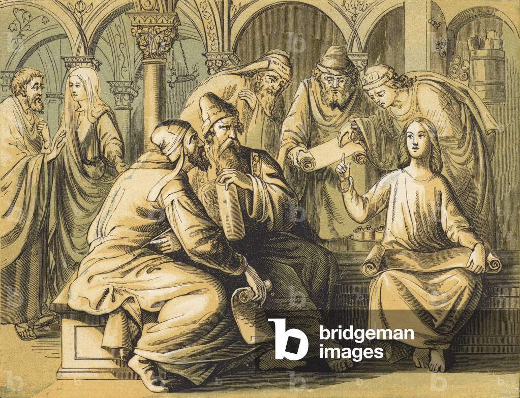 Jesus with the Doctors (coloured engraving)