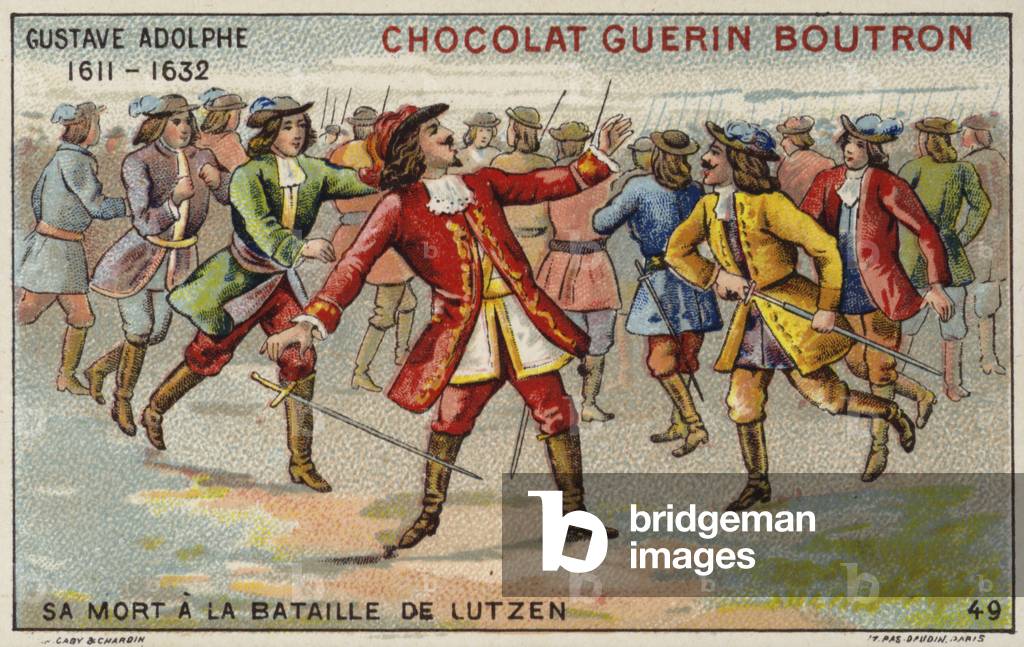 Death of Gustavus Adolphus, King of Sweden, at the Battle of Lutzen (chromolitho)