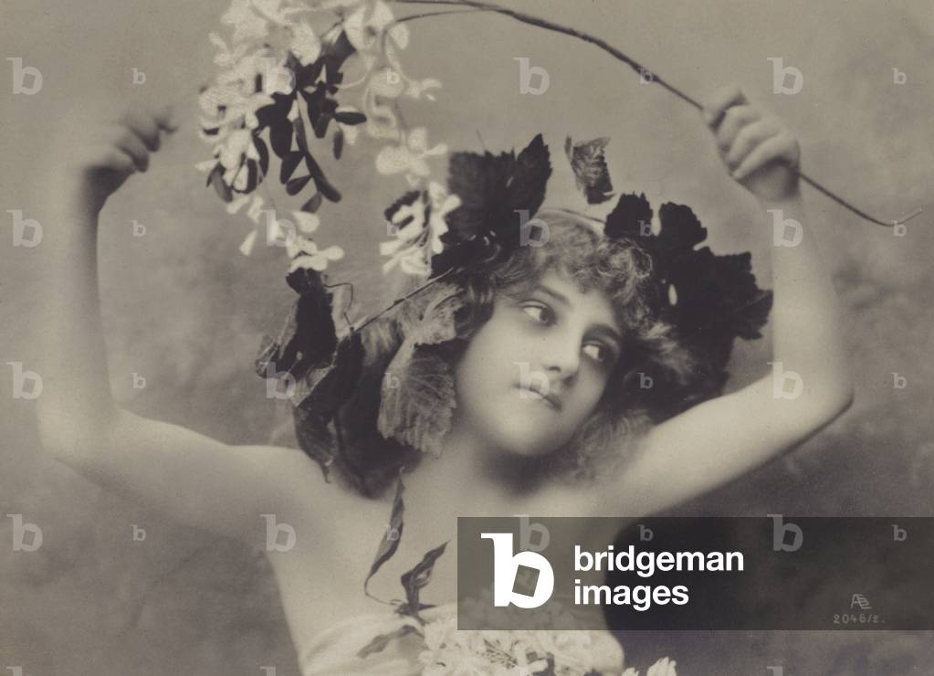 Girl with vine wreath (b/w photo)