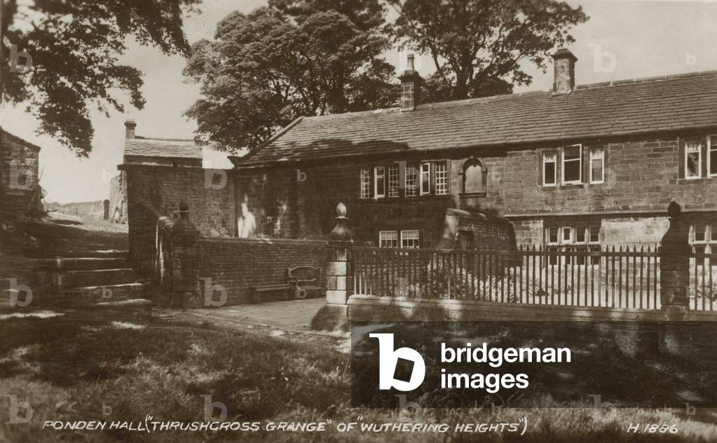 Ponden Hall, near Stanbury, Yorkshire, the inspiration for Thrushcross Grange in Emily Bronte's novel Wuthering Heights (b/w photo)