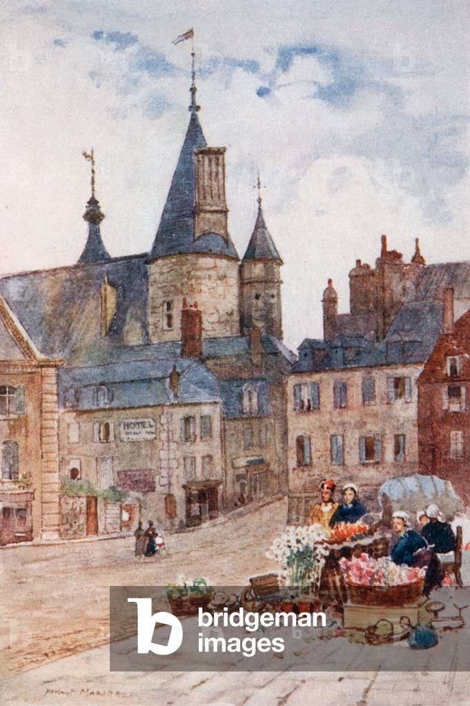 The Hotel-de-Ville, Nevers (colour litho)
