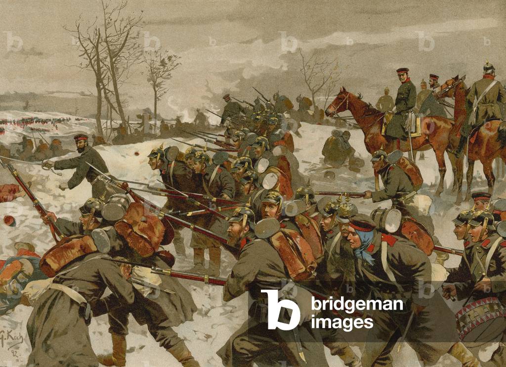 Battle of the Lisaine, Franco-Prussian War, 15-17 January 1871 (colour litho)