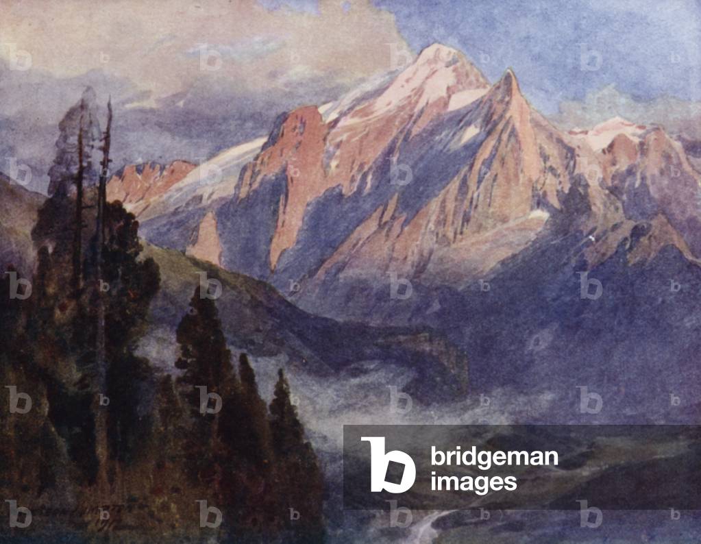 Marmolata, from very High above Canazei (colour litho)