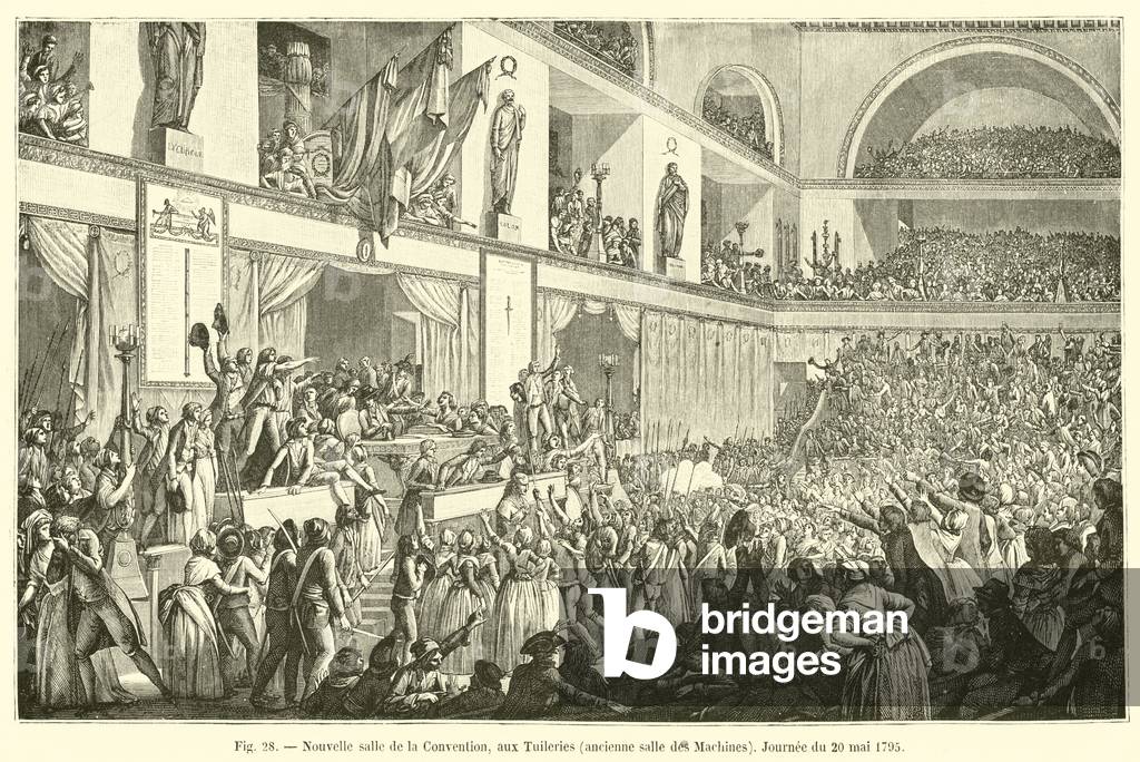 Nouvelle salle de la Convention, aux Tuileries, ancienne salle des Machines, Journee du 20 mai 1795 (engraving)