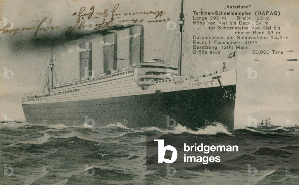 The German liner, Vaterland.  Postcard sent in 1913.
